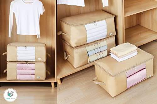 Comforter Storage Bag - Folding Organizer bag for King/Queen Comforters, Pillows, Blankets, Bedding/Quilt, Blanket, Duvet, Large Collapsible Organizers, 24"x14"x11" (Beige, 1-Pack) - Image 7
