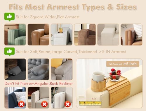 2 Pack Couch Armrest Table, Bamboo Folding Sofa Arm Tray,Natural - Image 6