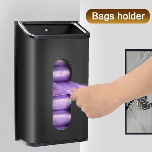 Plastic Bags Holder Grocery Dispenser for Kitchen Trash Bag Storage with Stainless Steel Front, Wall Mounted with Extra Wide Easy Access Openings (Black) - Image 3