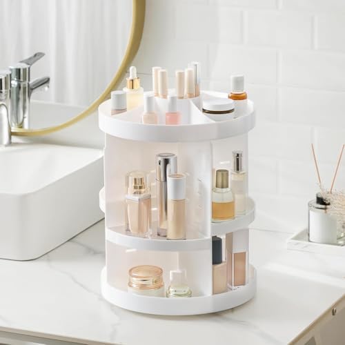 HBlife Extra Large 360 Rotating Makeup Organizer Adjustable Carousel Large Capacity Revolving Perfume Organizer Skincare Organizers Cosmetic Storage Spinning Holder for Vanity, White - Image 6