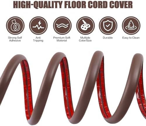 Floor Cord Cover Self Adhesive Cord Hider,3.3FT Cable Management, Extension Strip Protector for Wires, Prevent Cable Trips for Offices, Gyms, Exhibitions Cavity:0.51"(W) x 0.3"(H) Coffee - Image 3