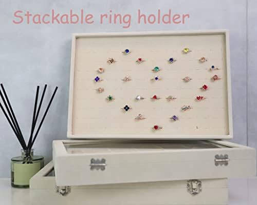 Stratelife 100 Slots Velvet Ring Organizer Tray, 13.8" x 9.4" x 1.2" - Image 2