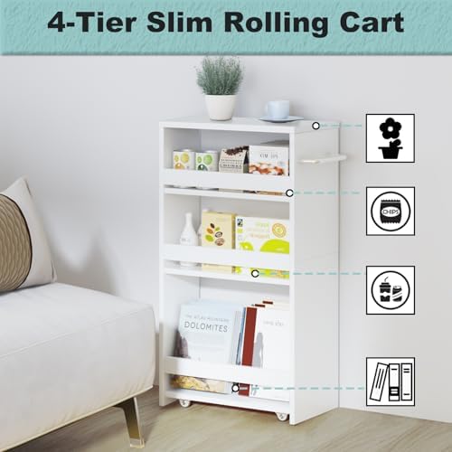 MARTY Slim Rolling Storage Cart, Wood Utility Kitchen Bathroom Laundry Cart - Image 6