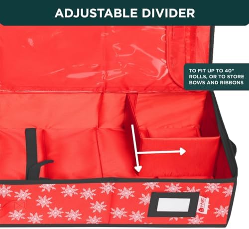 HOLDN’ STORAGE Premium Wrapping Paper Storage Container, Red w/Snowflakes - Image 5