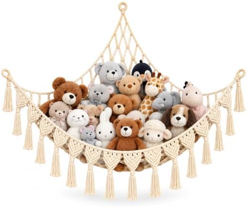 Abby Baby Extra Large Stuffed Animal Hammock with LED Lights 100% Natural Cotton Macrame Toy Storage Net for Plushies & Squishmallows Boho Macrame Corner Organizer for Kids’ Room or Nursery (Beige) - Image 2