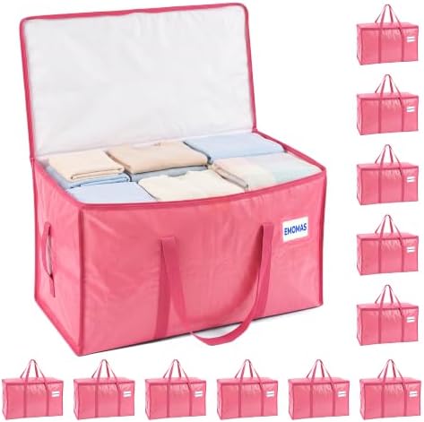 12 Pack Heavy Duty Moving Bags, Extra Large with Handles, Pink by EMOMAS
