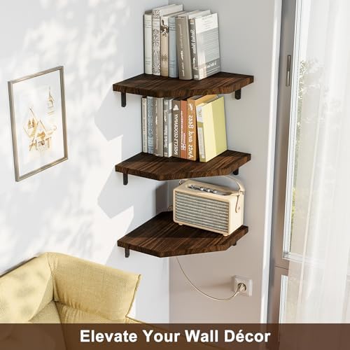 Alsonerbay Pine Wood Corner Shelves with Cord Hole 3-Pack, Carbonized Black - Image 6