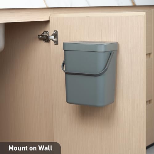 EKO Puro Mini Wall-Mounted Kitchen Trash Can with Lid Food Waste Caddy, 0.79 Gal / 3L (Grey), 3L (Pack of 12) - Image 4