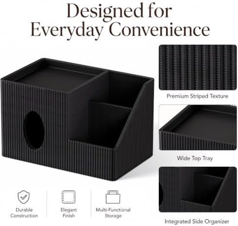 GORESE Square Tissue Box Cover with Storage Tray, Leather Tissue Box Holder - Image 4