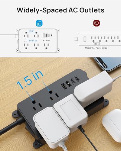 TROND Surge Protector Power Strip with 360° Rotating Plug, 10ft, Black - Image 6