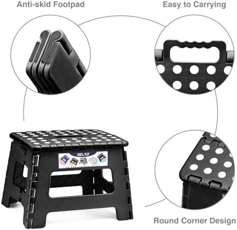 Delxo 9 Inch Kids Step Stool,300 Lbs Folding Step Stool for Toddler Black - Image 3