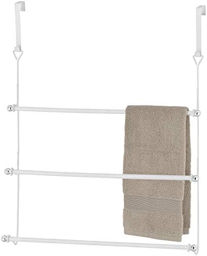 MyGift 3 Tier Over Door Towel Holder White Metal Bathroom Drying Rack by MyGiftHome