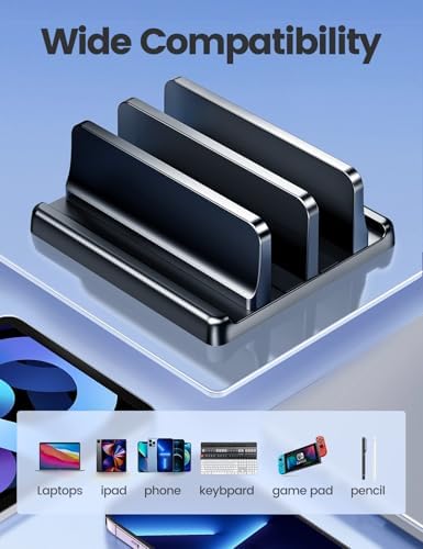 Vaydeer Vertical Laptop Stand for Desk,Dual Slots Plastic Laptop Holder with Space Saving 4-in-1 Design,Adjustable Laptop Organizer Storage Supports for MacBook,Mac,HP,Dell,Microsoft Surface,Lenovo - Image 6
