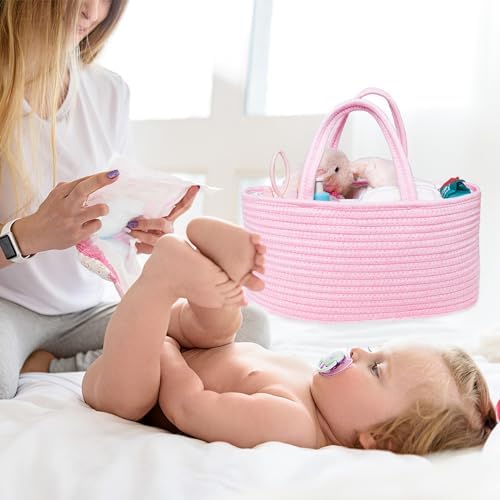 ABenkle Diaper Caddy Organizer, Boho Rustic Cotton Rope Nursery Baby Basket, Changing Table Organizer for Baby Diaper Storage and Baby Shower - Image 4
