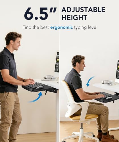 AX WABER Keyboard Tray Under Desk with Storage Drawer, Height Adjustable Keyboard Tray Slide Out 360° Swivel Tilt, Ergonomic Under Desk Mount Keyboard & Mouse Holder for Gaming Home Office, 28''x11'' - Image 2