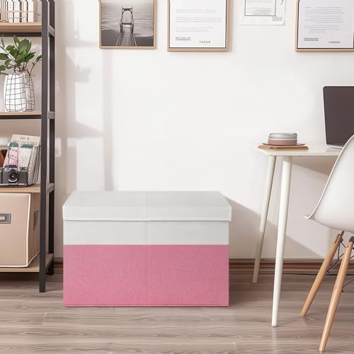 INDRESSME 85L Large Collapsible Toy Storage Box, Pink & White - Image 6