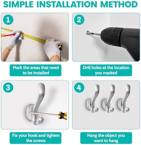 Coat Hooks Heavy Duty - Easy to Install Metal Towel Hooks Fashionable Wall Hooks for Hanging Hat, Towel, Key, Robe, Scarf, Bag, Cap (4 PCS Silver) - Image 4