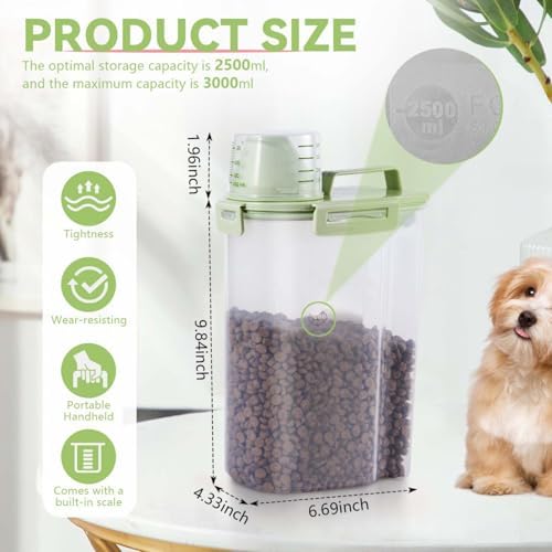 SenseYo 2.5lb Pet Food Storage Container with Measuring Cup, 3L Cat Food Storage Container Dog Food Storage BPA Free for Small Dog, Cat, Bird (Green) - Image 2