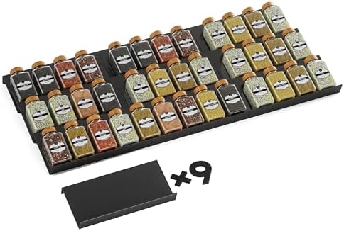 Spice Drawer Organizer, Spice Rack Tray for Kitchen Cabinet, Expandable Seasoning Storage Rack Insert for Drawer/Countertop,9 Pieces Set, Aluminum (Jars Not Included) by Artibear
