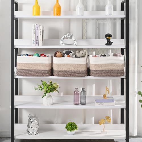 ICERZCZ Large Storage Baskets for Organizing Shelves, Woven Cotton Rope Bins for Baby Nursery Organization, Book Toy Towel Organizer, 17"x13"x9.5", 3 Packs, Gradient Brown - Image 2
