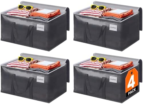 ElegantArray 4 Pack Moving Bags Heavy Duty, Moving Boxes, Storage Bags with Zipper & Handles & Tag for College & Dorm Moving Supplies Grey Laundry Hamper Bag, Foldable Space-saving Totes (125L, Grey) by Unknown