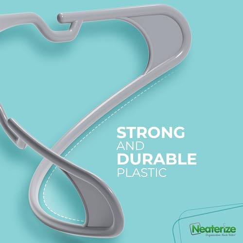 NEATERIZE Clothes Hangers Plastic 100 Pack for Adults - Plastic Hangers, The Perfect Coat Hanger and Space Saving Clothes Hangers for Closet - Grey Hangers - Image 6