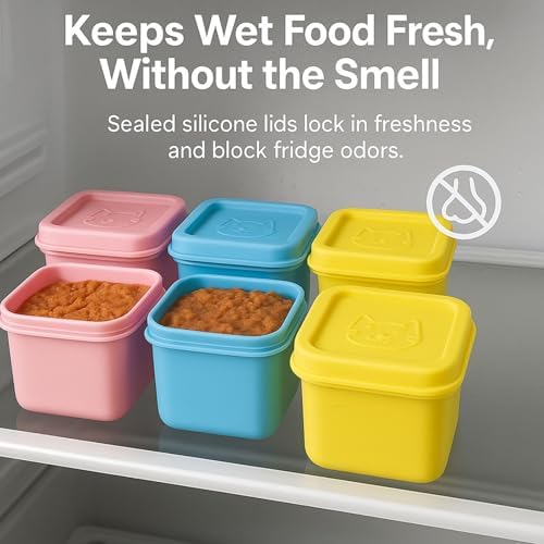 2ME Cat and Dog Food Storage Containers with Lids, 6-Pack 100% Silicone 4oz Each, with Dual-Ended Scoop – Keeps Wet Can Food Fresh, Odor-Resistant,Freezer, Microwave & Dishwasher Safe - Image 2
