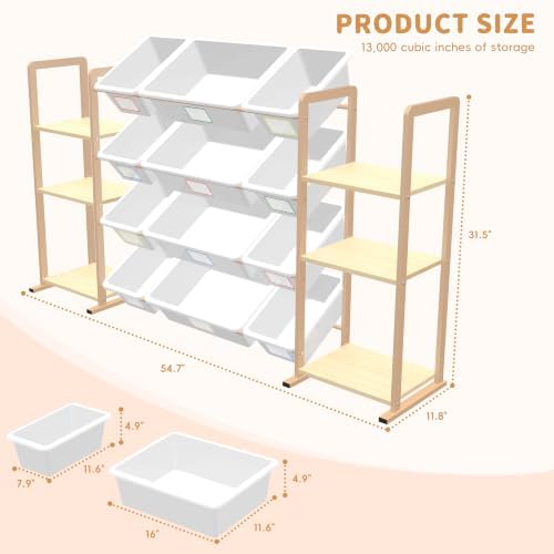 Toy Storage Organizer with 6 Shelves and 12 Removable Storage Bins, Bookshelf/Bookcase, Kids Bin Shelf, Toys Box for Playroom Organization for Bedroom & Room - Image 2