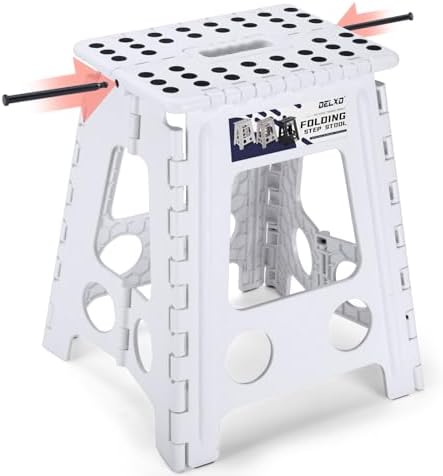 Delxo 16 Inch Folding Step Stool,Foldable Step Stool for Adults White by Delxo