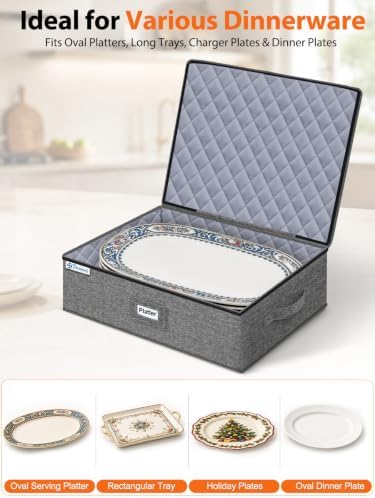 punemi Hard Shell China Platter Storage Containers for Moving, 2 Pack, Grey - Image 3