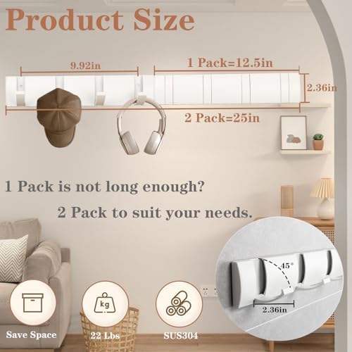 Folding Coat Hooks, Wall Mounted Coat Rack with 8 Retractable Hooks, Heavy Duty Towel Rack for Bathroom Wall Hook for Hanging Clothes Bathrobe, Stainless Steel Coat Hanger for Entryway(White) - Image 3