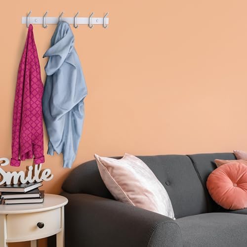 White Coat Rack Wall Mount – 17 Inch Stainless Steel Hook Rail with 6 Heavy Duty Double Coat Hooks – Wall Mounted Coat Hanger for Entryway, Bathroom, Bedroom, Towel, Hat Organizer - Image 5