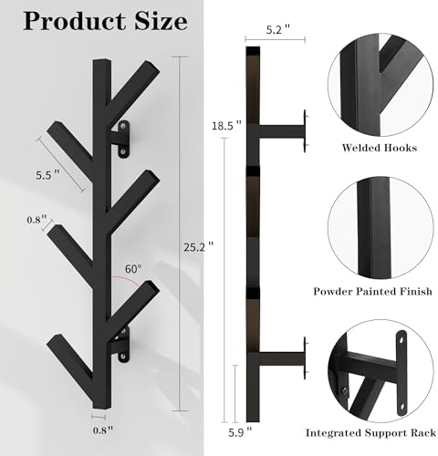 Vlush Wall-Mounted Metal Coat Rack with 6 Hooks Black coat hooks - Image 2