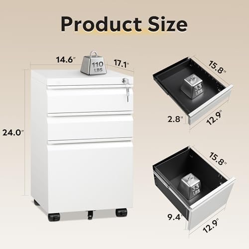 DEVAISE 3 Drawer Mobile File Cabinet, Fully Assembled Except Casters - Image 3