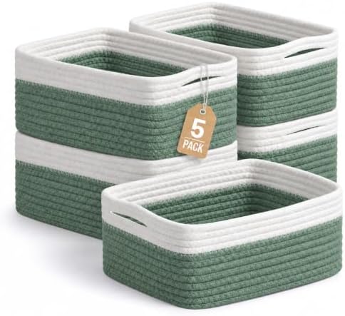 5 Pack Small Woven Storage Baskets for Shelves, Gift Baskets Empty by YILOBI