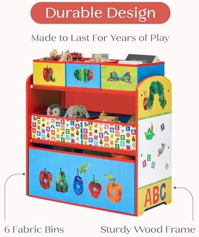 Delta Children - World of Eric Carle, The Very Hungry Caterpillar Design & Store 6 Bin Toy Storage Organizer - Greenguard Gold Certified, Red/Blue - Image 6