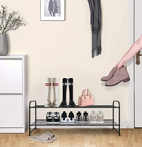 KEETDY 2-Tier Long Shoe Rack for Closet Metal Shoe Organizer for Entryway, Wide Stackable Shoe Storage Shelf with Sturdy Wire Grid for Closet Floor, Bedroom, Black - Image 2