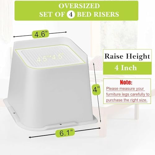 Bed Risers 1 inch, 2 inch, 3 inch, 4 inch, 6 inch, 8 inch Heavy Duty, Oversized Furniture Riser for Couch Sofa Table Chair Leg Frame Dorm, Support up to 6000 Lbs (White 8 Pack, 4 inch) - Image 2