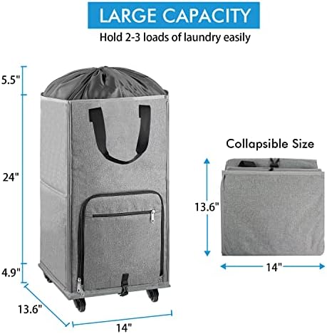 Laundry Hamper with Wheels, Bukere Large Rolling Laundry Basket with 4 Casters and 2 Handles, Collapsible Freestanding Wheeled Laundry Bag for Clothes, Laundry Room, Bathroom, Apartment, College - Image 3