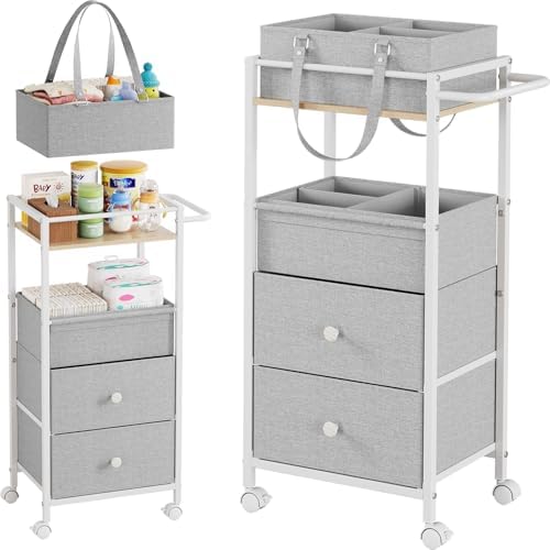 3In1 Modanais Baby Diaper Caddy Organizer Cart with Drawers, Light Gray by HomeOrganizersandStorage