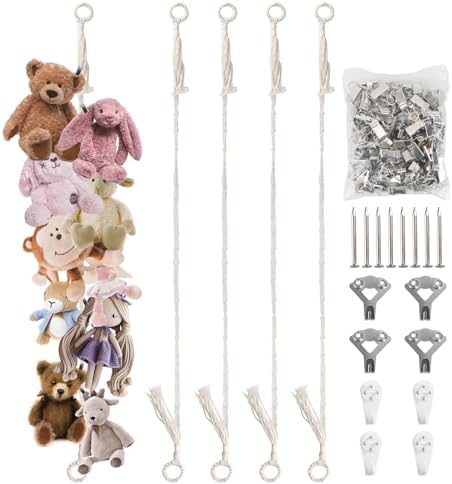 Munzong Stuffed Animal Storage Chain 80 Inch, 4pcs Beige Hanging Organizer by Munzong