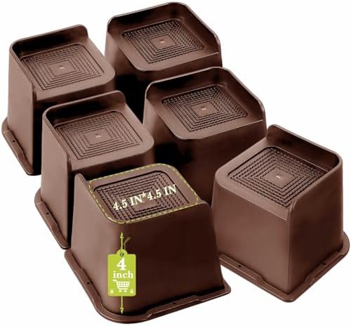 Bed Risers 1 inch, 2 inch, 3 inch, 4 inch, 6 inch, 8 inch Heavy Duty, Oversized Furniture Riser for Couch Sofa Table Chair Leg Frame Dorm, Support up to 6000 Lbs (Chocolat Brown 6 Pack, 4 inch) by Yookwutar