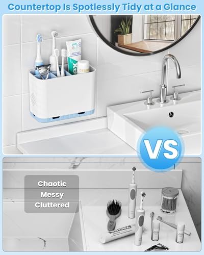 Toothbrush and Toothpaste Holders for Bathrooms Countertop - Detachable 5 Slots Kids Electric Toothbrush Holders Set Wall Mounted with Removable Dividers for Bathroom Decor and Accessories Organizer - Image 6