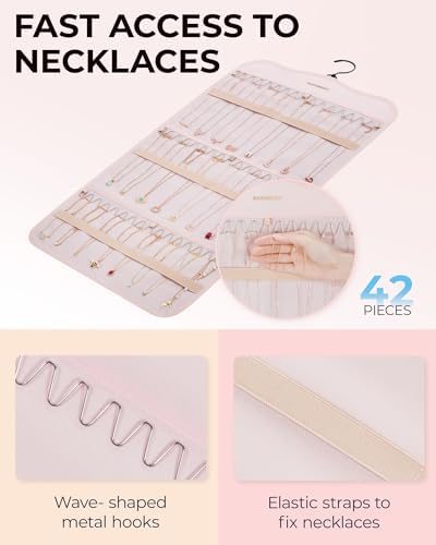 BAGSMART Hanging Jewelry Organizer Storage with Hanger Metal Hooks Double-Sided Jewelry Holder for Earrings, Necklaces, Rings on Closet, Wall, Door, 1 piece Large Pink - Image 3
