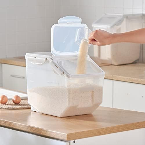 HANAMYA 15 Liter / 30 lbs Rice Storage Container with Measuring Cup, BPA free, For Rice | Grain | Pet Food | Flour, 2 counts, Clear - Image 4
