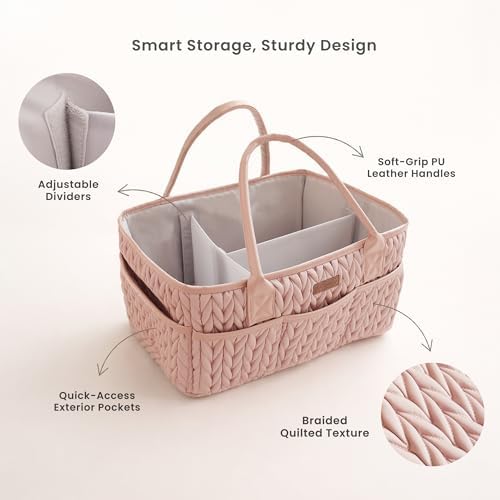 Konssy Baby Diaper Caddy Organizer, Braided Quilted Design with PU Handles - Image 5