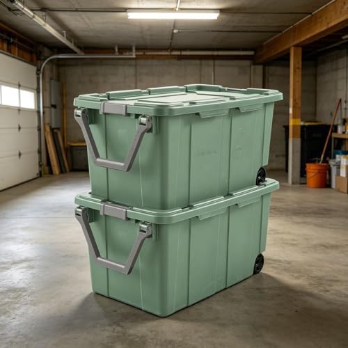 40-gallon plastic storage boxes with snap-on lids and handles, light green, 2-pack - Image 5