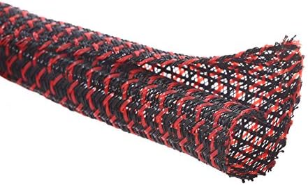 Alex Tech 25ft - 1/4 inch Cord Protector Wire Loom Tubing Cable Sleeve Split Sleeving for USB Cable Power Cord Audio Video Cable – Protect Cat from Chewing Cords - BlackRed by AlexTech