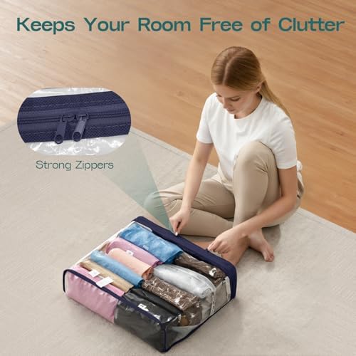10 Pack Clear Storage Bags for Clothes, 22L Blanket Storage Bags, Under Bed Storage, Closet Organizers Bag, Upgraded Version Two-Way Zippers Design(Navy Blue) - Image 6