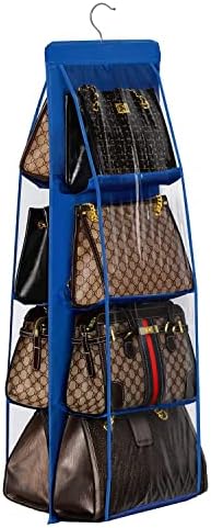 Lirex Handbag Hanging Purse Organizer for Closet, 8 Pocket Handbag Storage Organizer Hanger Oxford Cloth Closet Organizer for Family Closet Bedroom, Foldable and Universal Fit, Blue by Lirex